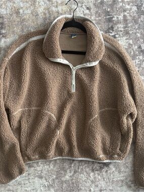 Old navy Cozy Taupe Sherpa Quarter-Zip Pullover